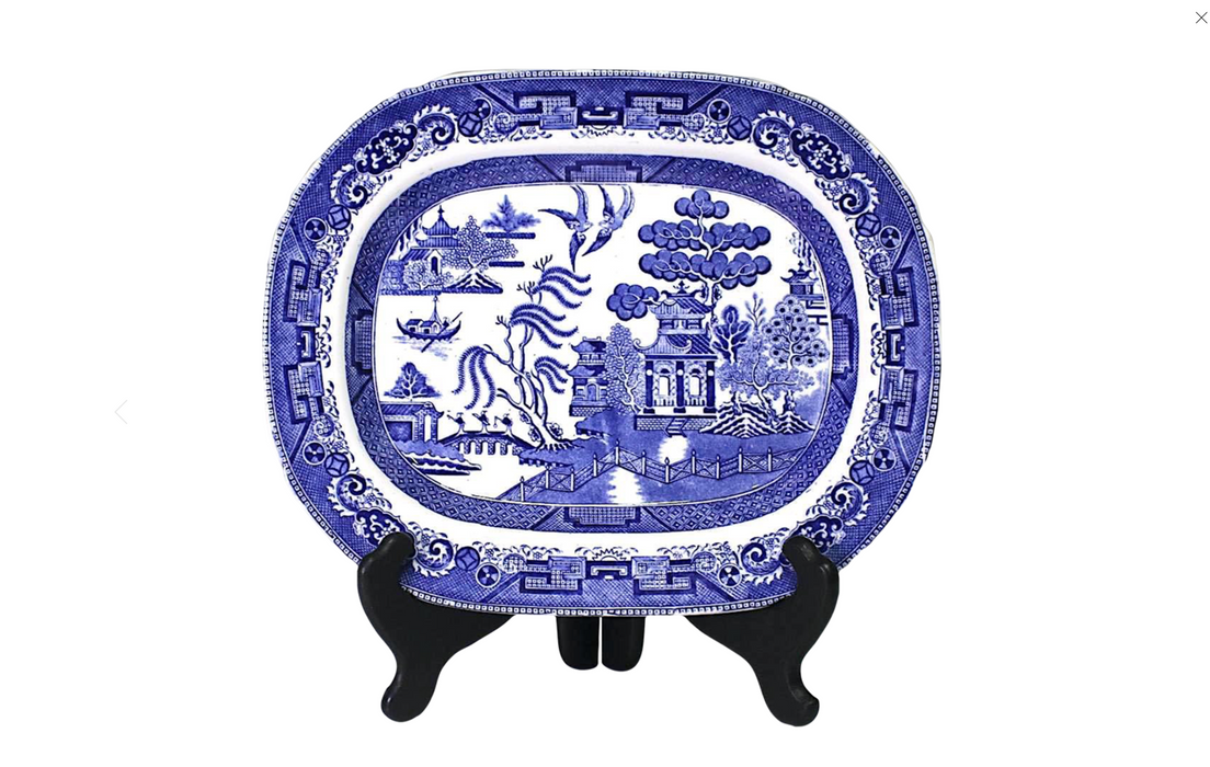 Antique 19th Century William Ridgeway Blue & White Willow Pattern Serving or Carving Platter, English