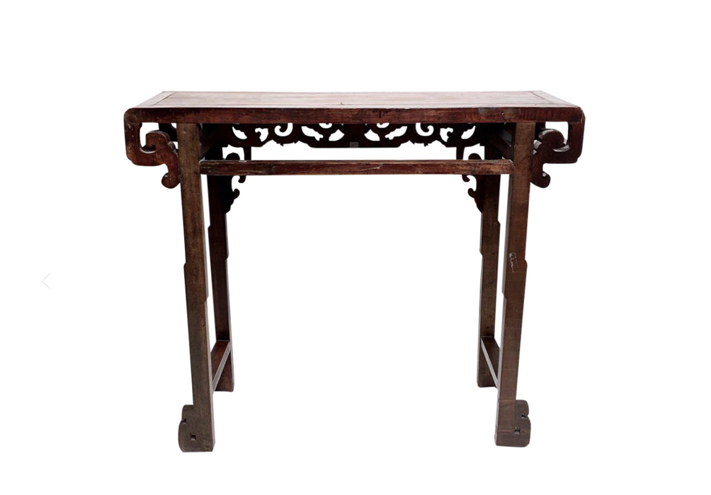19th Century Chinese Qing Dynasty Carved Hardwood Alter Table Fujian Province, With Bats and Dragons
