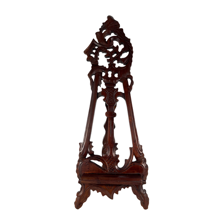 Large Vintage Carved Easel Style Brown Mahogany Rosewood Picture / Photo /Book Display Stand 20"