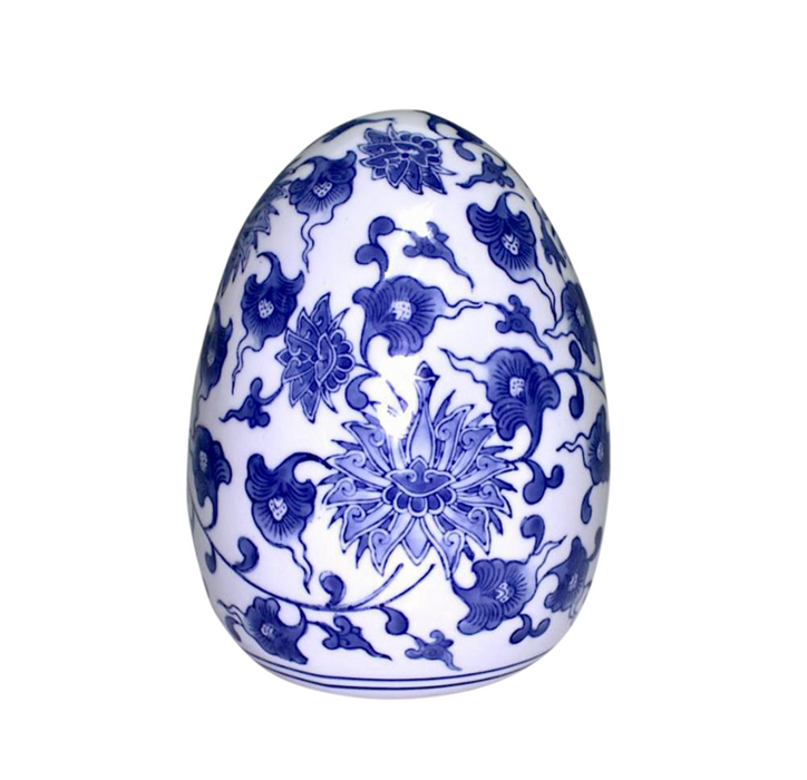 Chinese Vintage Porcelain Blue & White Large Egg-Form Paper Weight Desk Ornament