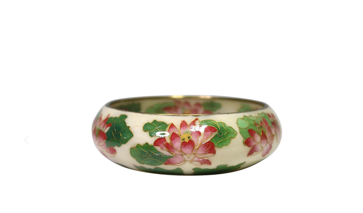 Rare Chinese Cloisonne on Glass Bowl with Red Peonies by William (Bill) F. Yee