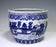 Vintage Chinese Porcelain Planter With Hand Painted Blue & White Temples & Lakes (14")