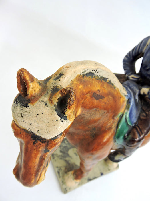 Chinese T'ang Dynasty Glazed Ceramic  Sancai Horse and Rider