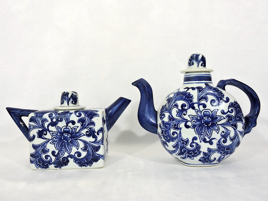 Vintage Chinese Blue & White Porcelain Tea Pot Set- 3 Pieces