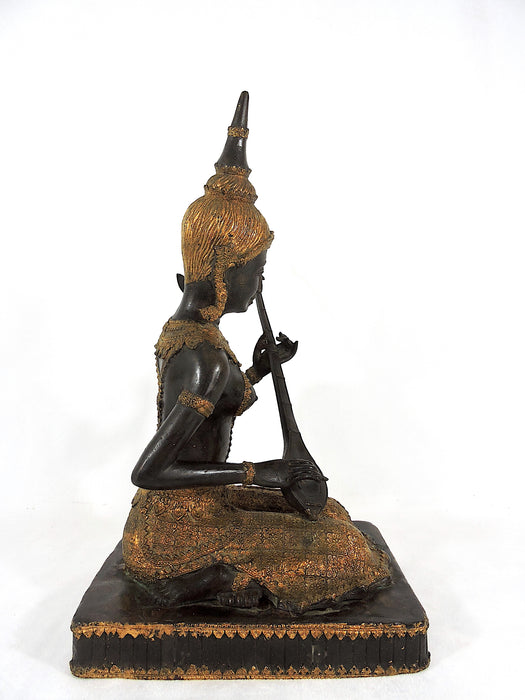 Early 20th Century Thai Bronze & Gilt Female Figure, the Phin Musician