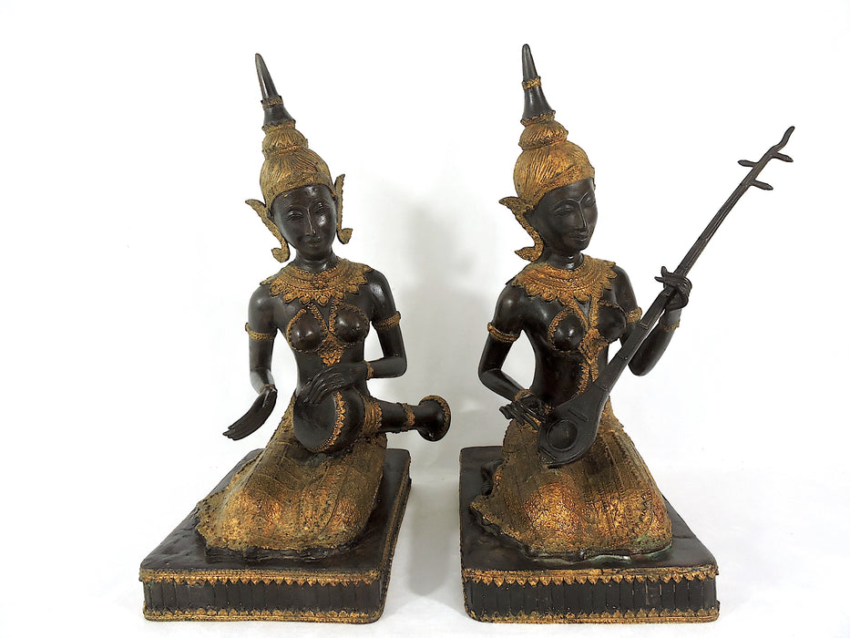 Early 20th Century Thai Bronze & Gilt Female Figure, the Klong Yao Musician