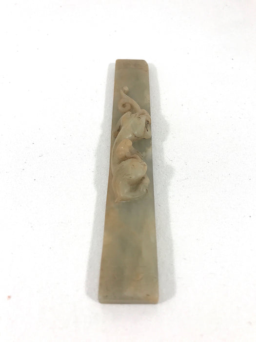 Antique Chinese Jade Mythical Sleeping Dragon (Chilong) Scroll Weight, Qing Dynasty, Inscribed