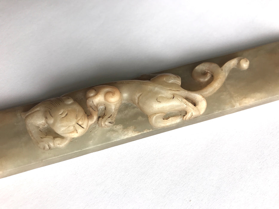 Antique Chinese Jade Mythical Sleeping Dragon (Chilong) Scroll Weight, Qing Dynasty
