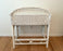 Vintage White Rectangular Wicker Desk, Console or Vanity With Glass Top