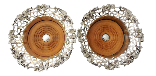Fine Victorian English Silver-Plated Reticulated Antique Wine Bottle Coasters - a Pair