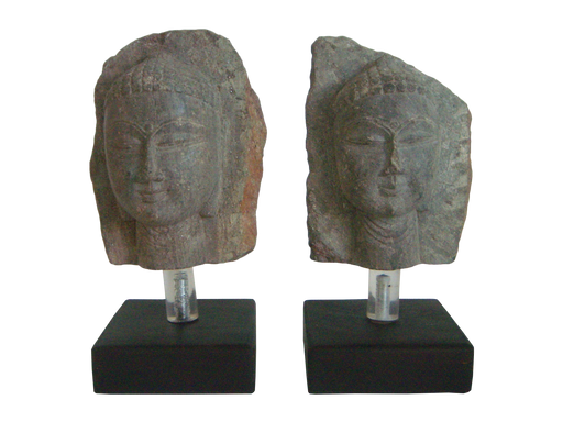 Mounted Antique South East Asian Stone Representations of Buddha in Relief - Pair