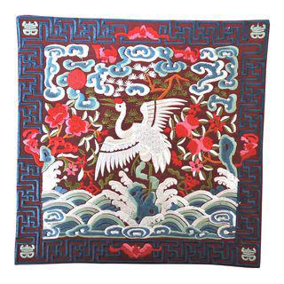 Embroidered Chinese White Crane Oriental Burgundy Table or Lamp Mat