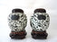 Fine Antique Brown and White Chinese Peony Porcelain Ginger Jars With Reticulated Wood Stands and Tops - a Pair
