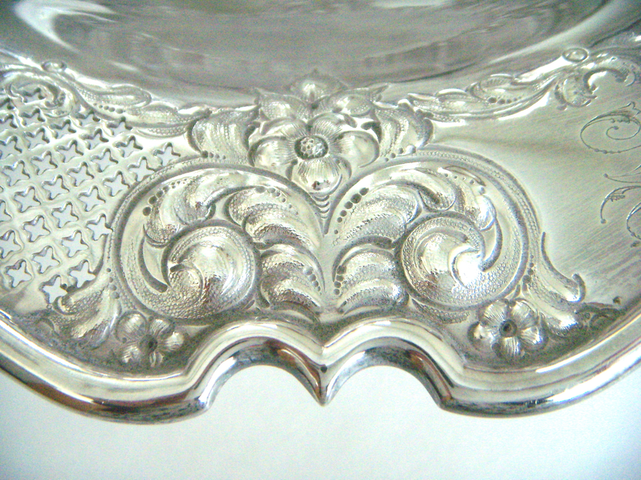 Antique English Lloyd, Payne & Ariel Reticulated Silver Cake Stand with Swing Handle