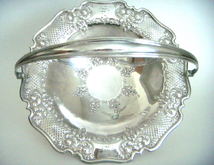 Antique English Lloyd, Payne & Ariel Reticulated Silver Cake Stand with Swing Handle