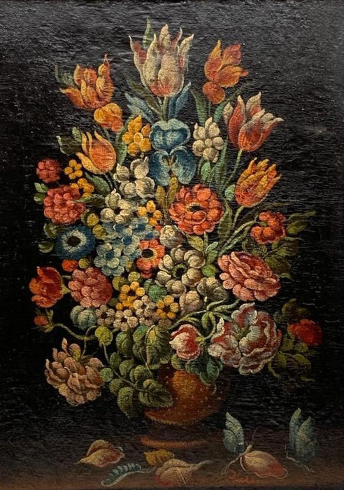 Late 19th Century Italian Floral Still Life Oil on Canvas by Silvano Chellini, Gold Framed
