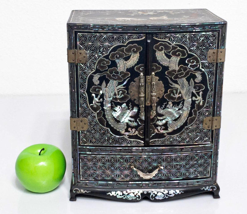 Vintage Black Lacquered box with intricate mother of pearl