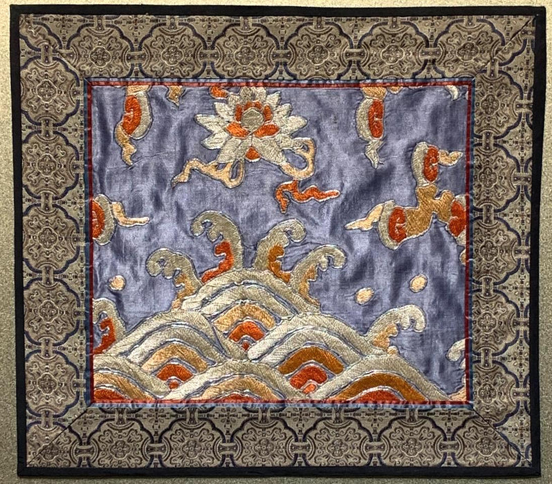 19th Century Franed Chinese Embroidery Silk on Silk With Silver Outlining (Qing Dynasty)