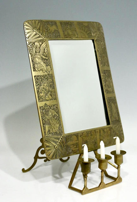 Antique Bronze Frame Dresser Mirror With Candle Holders in the Manner of Tiffany