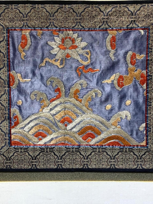 19th Century Franed Chinese Embroidery Silk on Silk With Silver Outlining (Qing Dynasty)