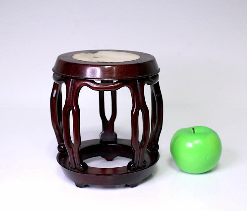 Fine Chinese Rosewood 'Drum' Display Stand With Black and White Marble Top