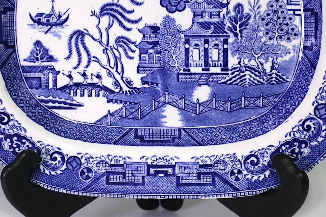 Antique 19th Century William Ridgeway Blue & White Willow Pattern Serving or Carving Platter, English