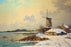 Dutch Windmill in a Snowy Winter Landscape, Oil on Canvas by L. Berends en Plein Air (English)