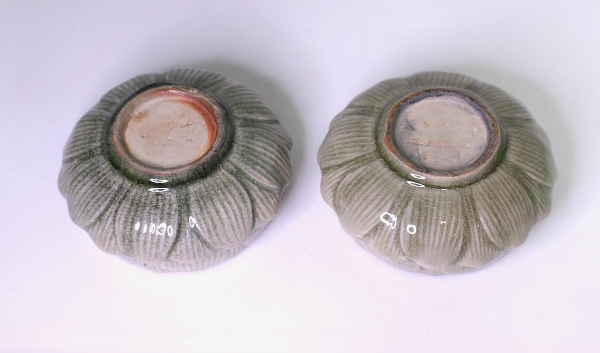 Vintage Asian Green Celadon Planters or Bowls, Lotus Blossom Design, a Pair
