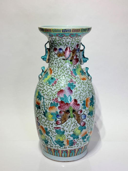 Mid 20th Century Chinese Porcelain Vase or Lamp Base With Large Butterflies / Moths