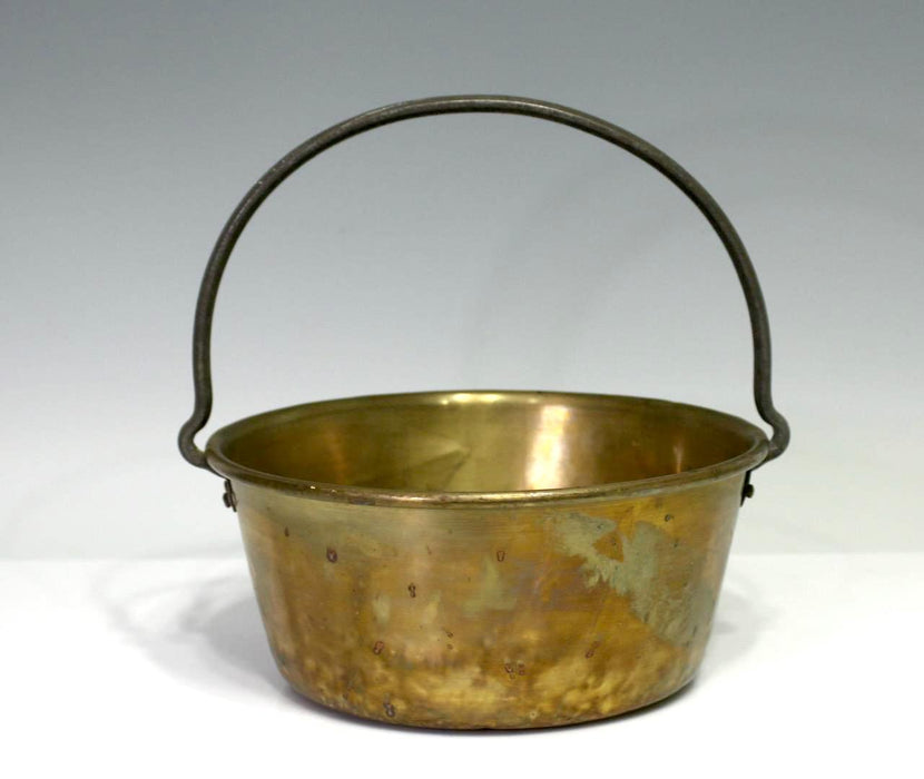 Vintage Rustic Brass Bucket or Pail / Planter With Iron Handle