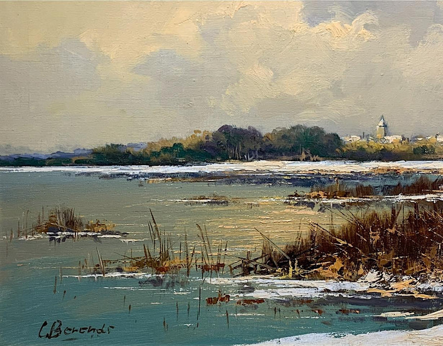 Dutch Windmill in a Snowy Winter Landscape, Oil on Canvas by L. Berends en Plein Air (English)