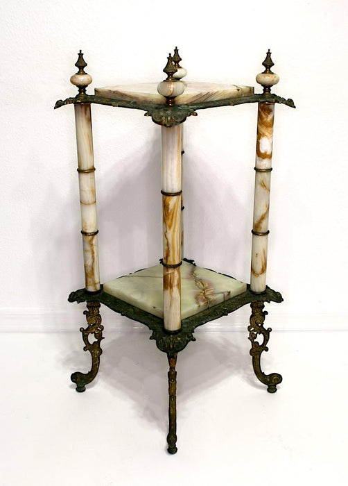 Antique 19th Century European Two-Tiered Marble Plant Stand / Side Table With Bronze Fittings