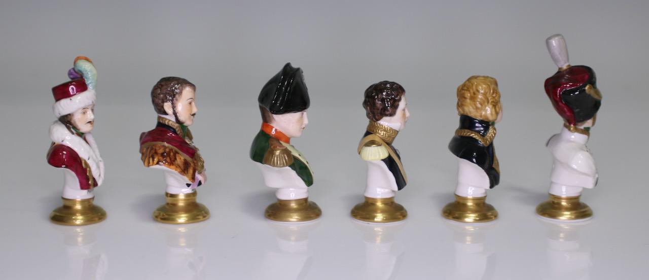 Miniature Porcelain Busts of Napoleon and His Generals by Rudolph Kammer, Germany, Set of 6