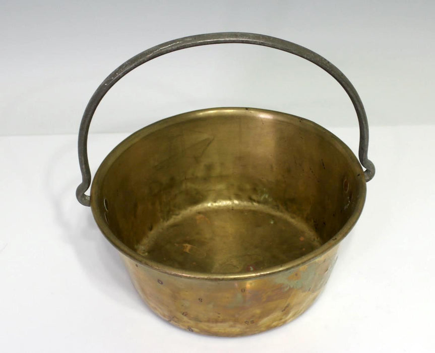 Vintage Rustic Brass Bucket or Pail / Planter With Iron Handle
