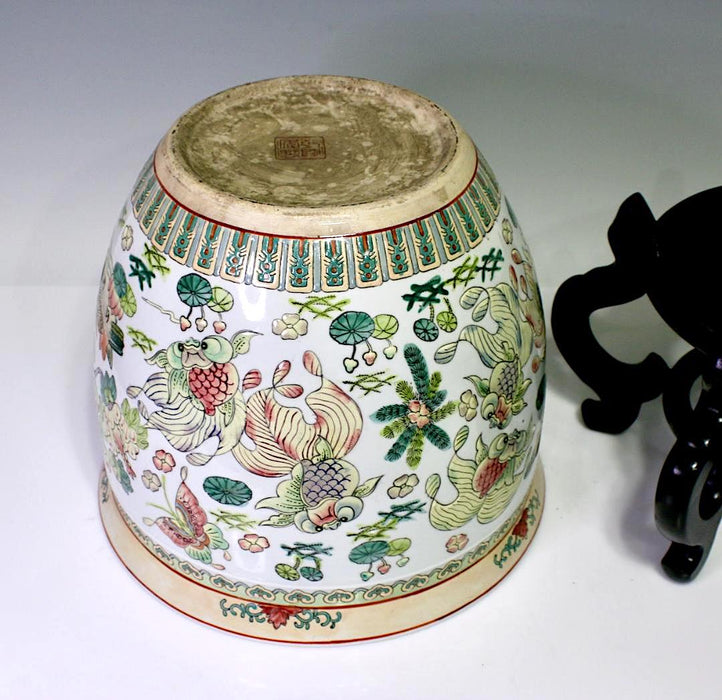 Chinese Porcelain Lotus Pond Planter With Stand, Goldfish, Ducks and Flowers (Republic)