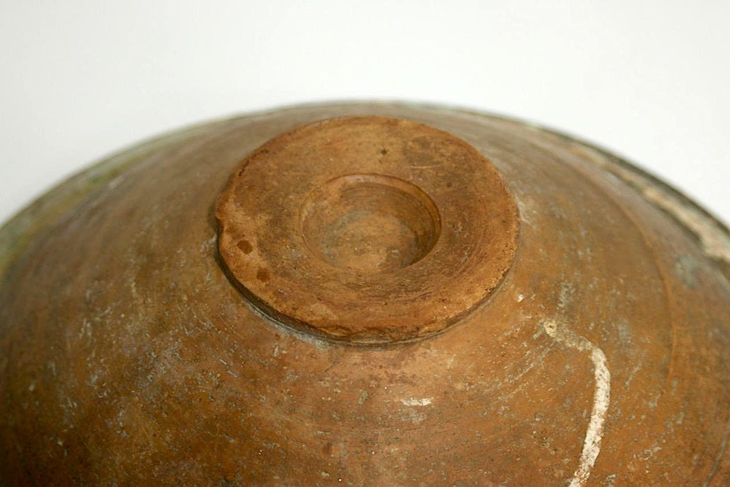 18th Century Hand Turned Antique Redware Bowl With Slip Glaze Decoration, Western Mediterranean