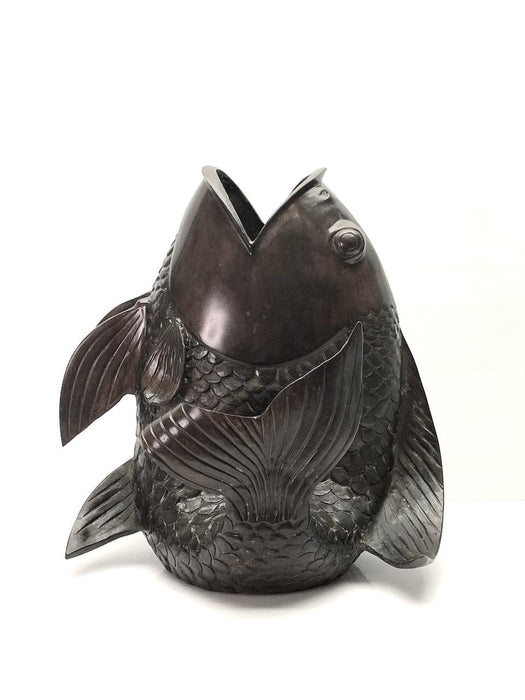 Large Chinese Fish-Form Bronze Planter / Vase 16"