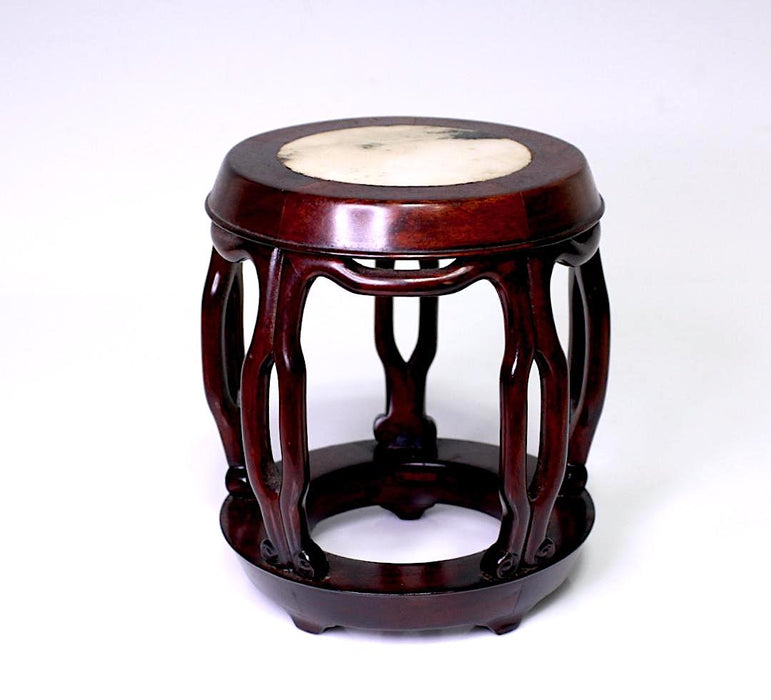 Fine Chinese Rosewood 'Drum' Display Stand With Black and White Marble Top