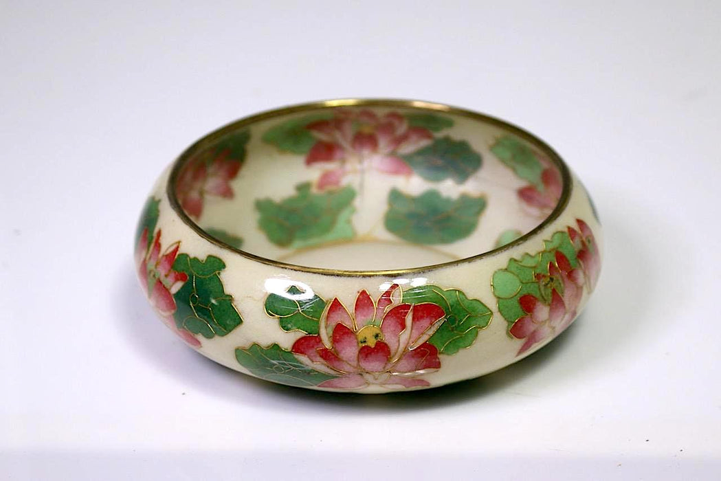Rare Chinese Cloisonne on Glass Bowl with Red Peonies by William (Bill) F. Yee